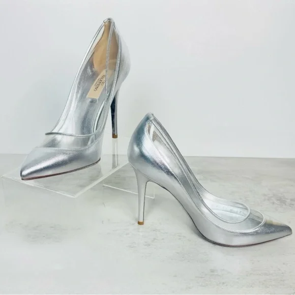 Valentino Garavani Leather Silver Mirror Metallic Nappa Dolly Pump